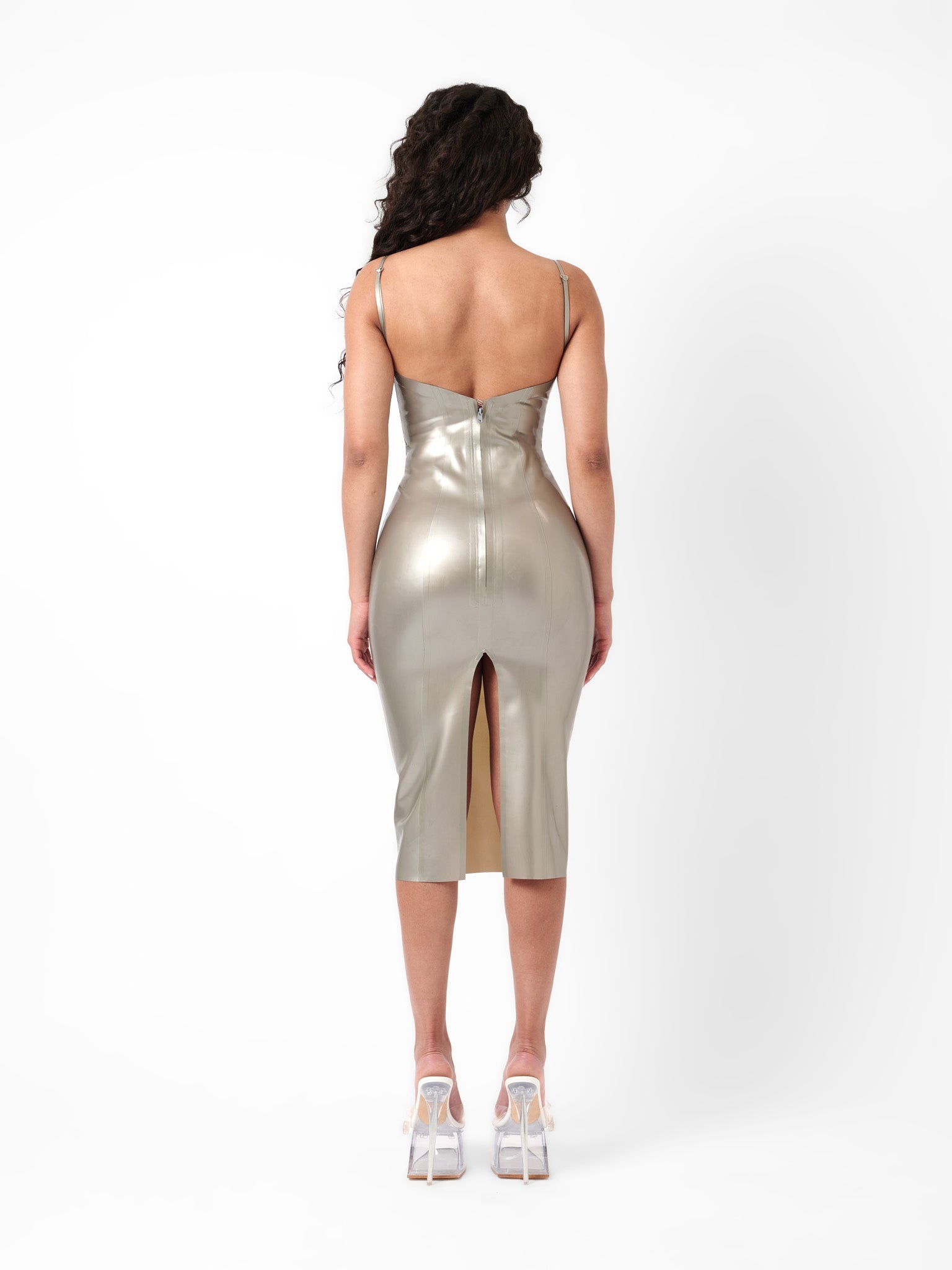 WHISTLE LATEX MIDI DRESS SILVER - 3