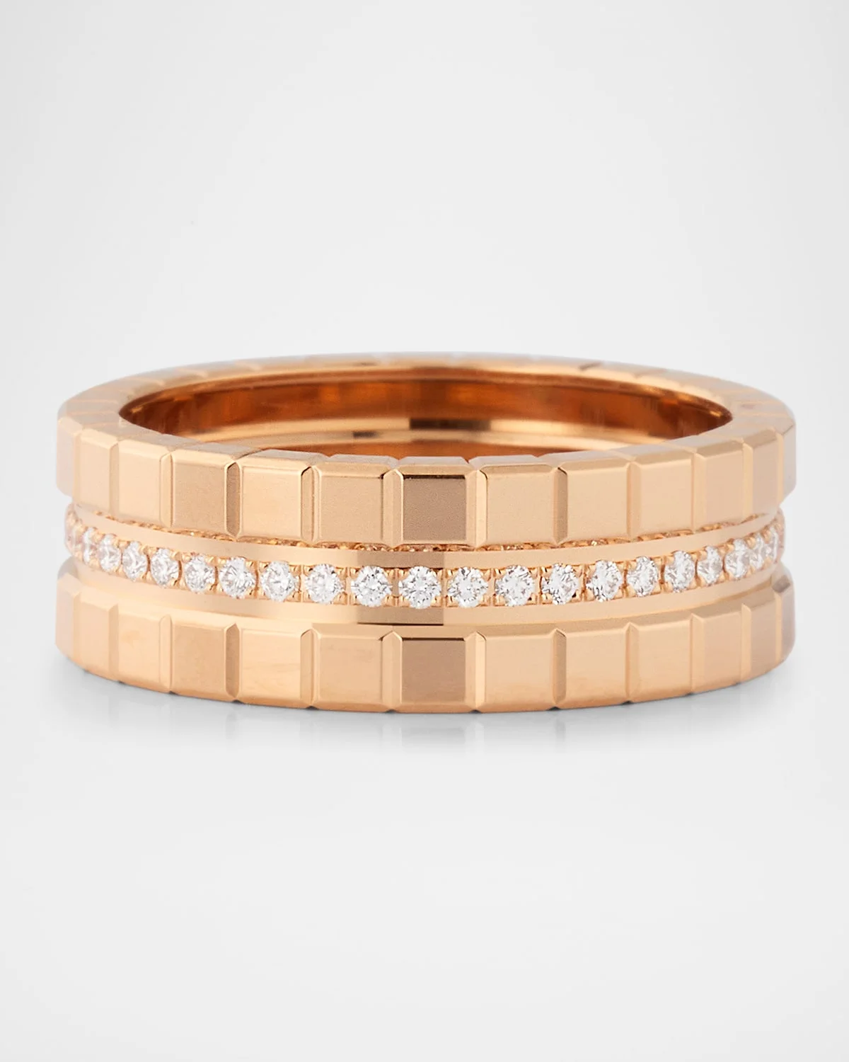 Ice Cube 18K Rose Gold 3-Row Diamond Ring, Size 54 - 1