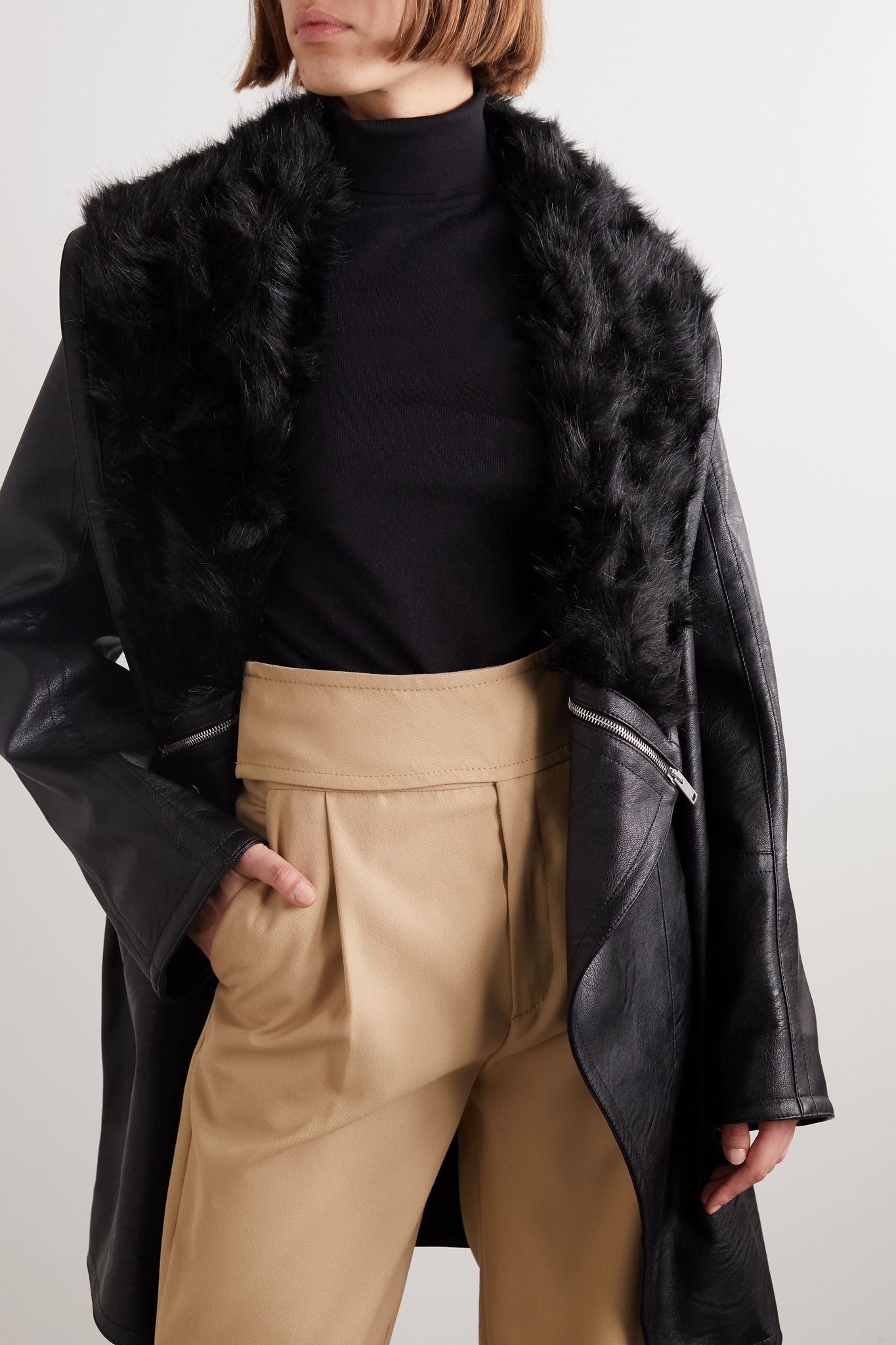 Oversized vegetarian leather and faux fur jacket - 3