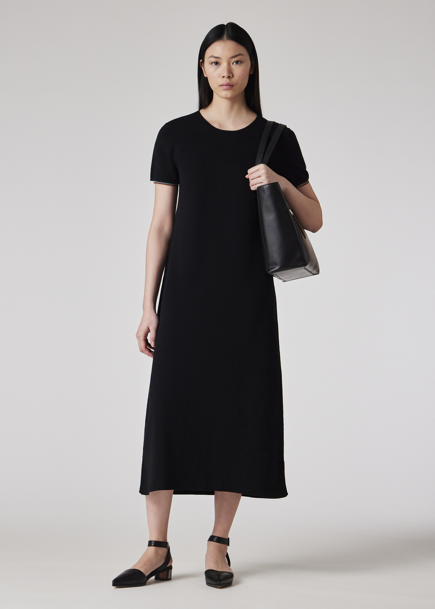 Women's Black Knitted 'Signature Stripe' Sleeve Dress - 3