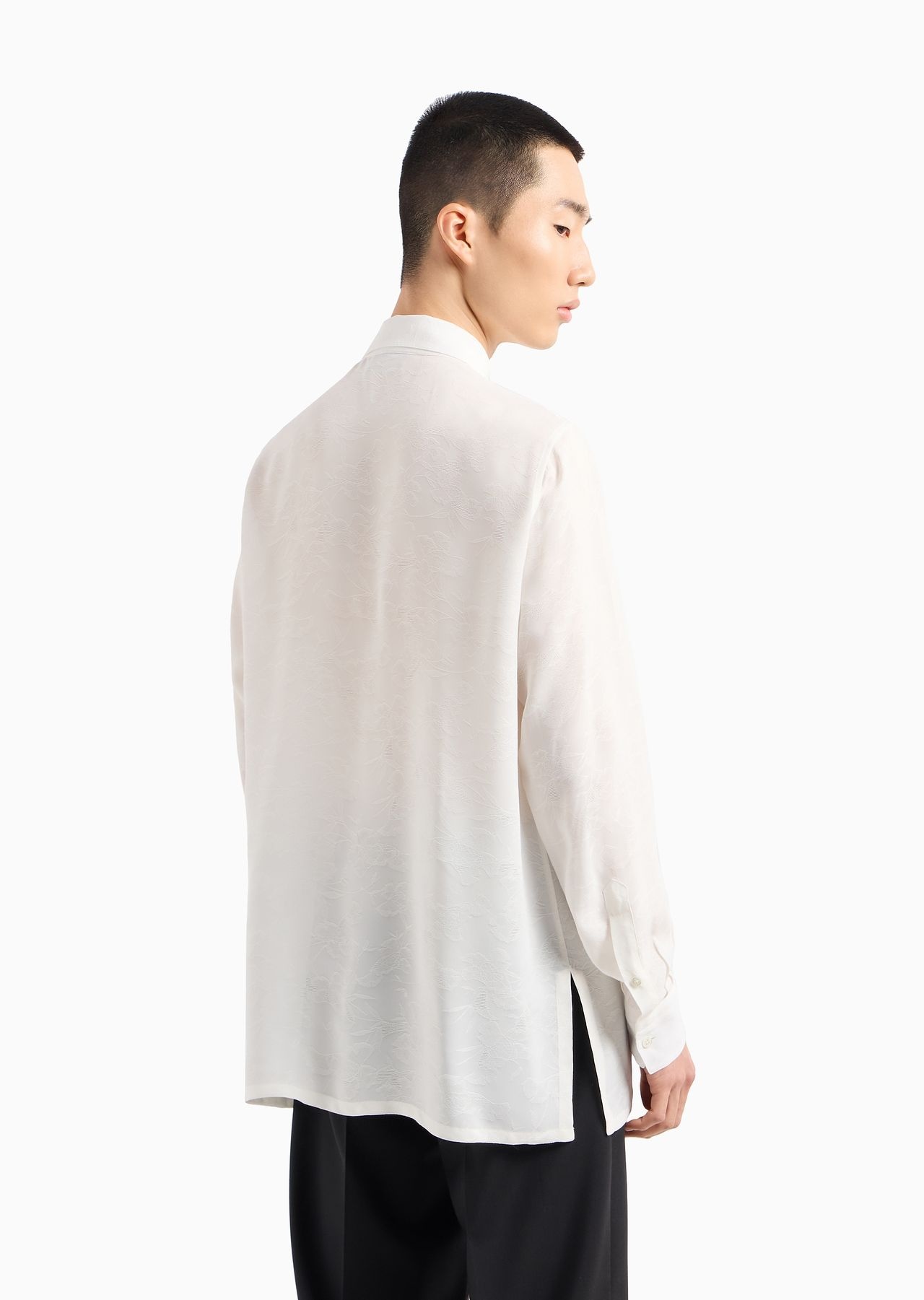 Viscose shirt with jacquard floral motif - 3
