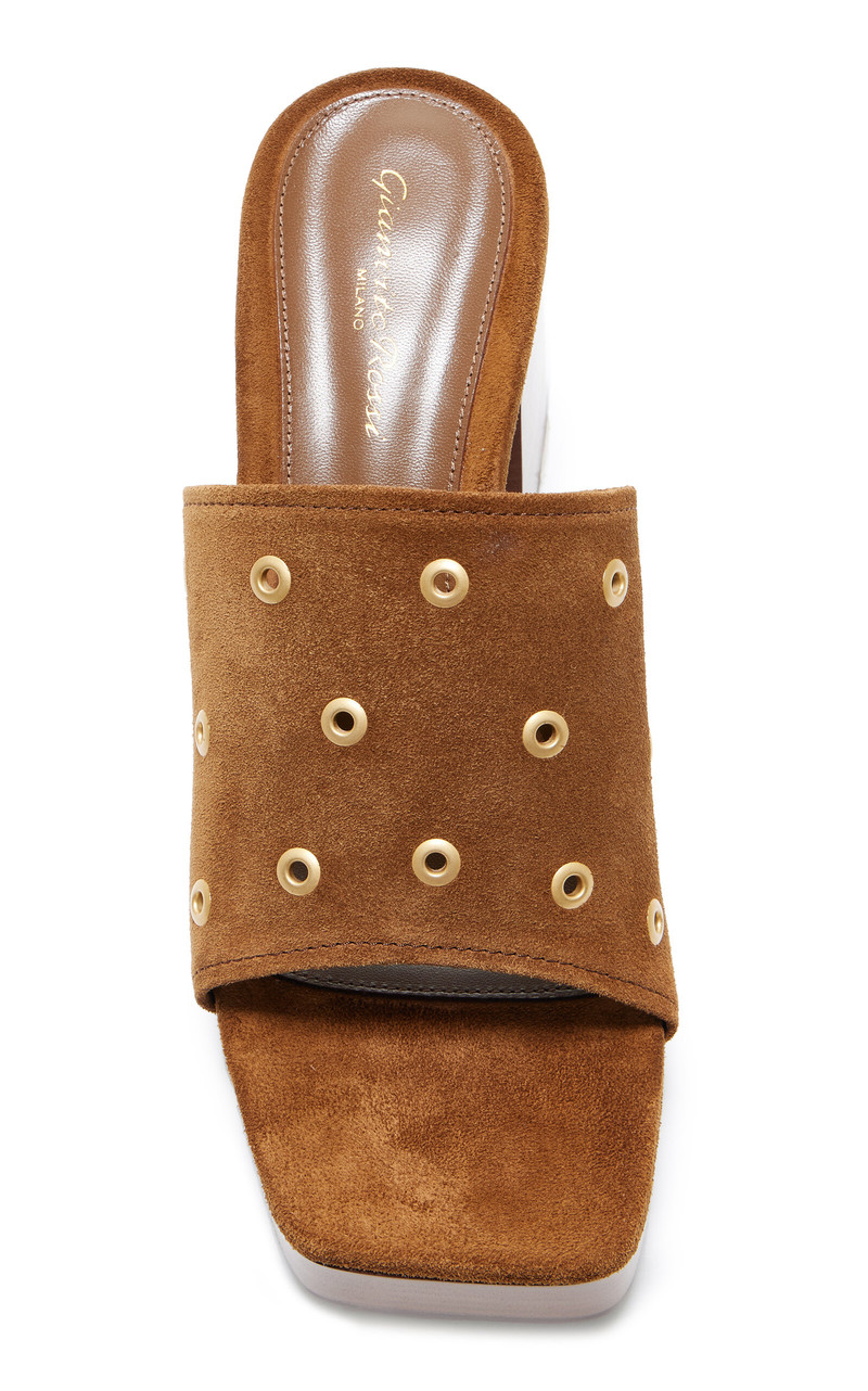 Gianvito Rossi Grommet-Embellished Suede Platform Sandals brown outlook