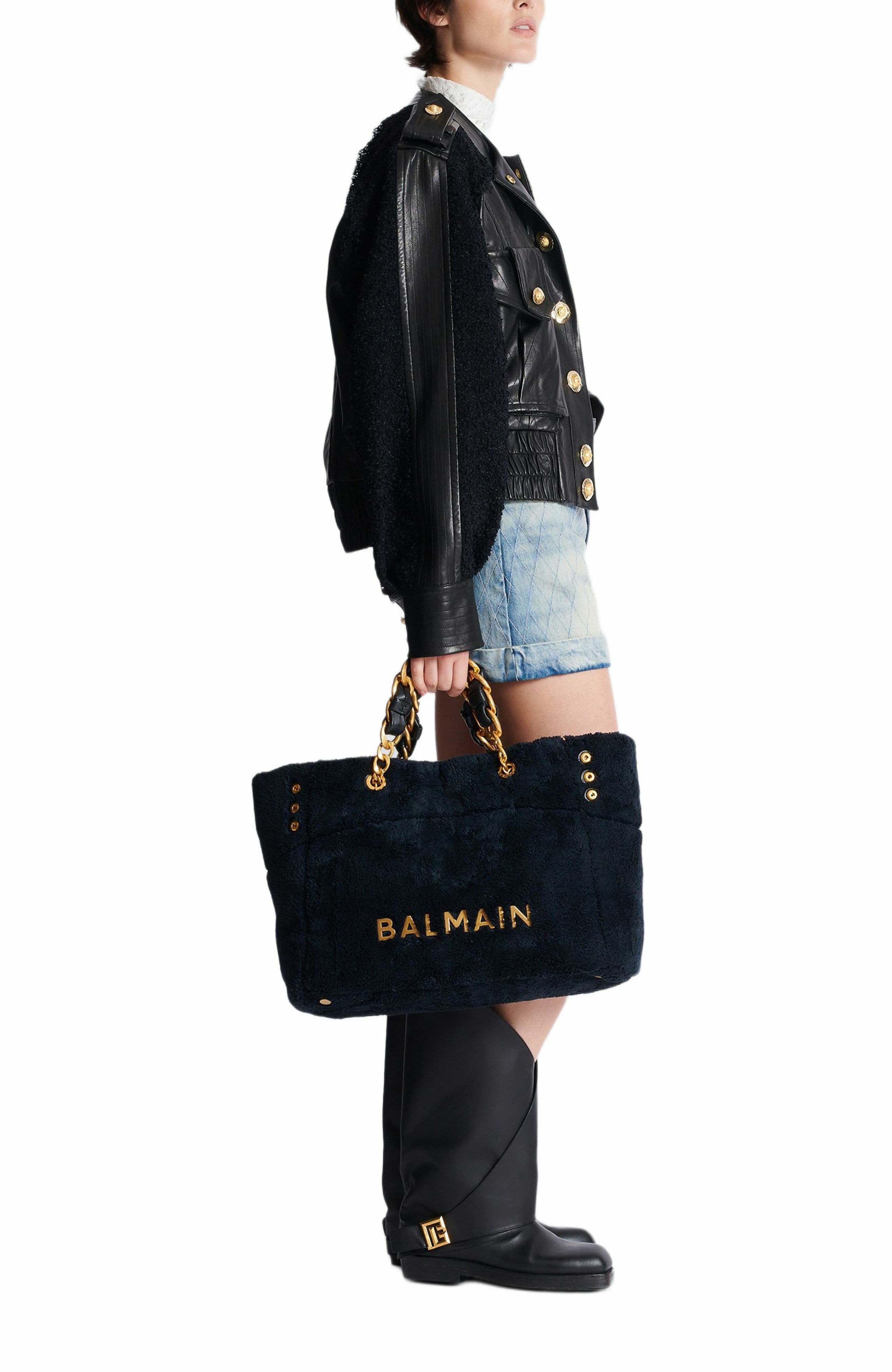 Balmain 1945 Soft terry tote bag in Black at Nordstrom - 5