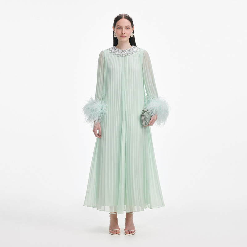 self portrait spearmint chiffon midi dress self-portrait Mint Feather - PF25-108M-G this dress was made Coffee Brown dress Print:Sunkissed White PrettyLittleThing Woven Straight
