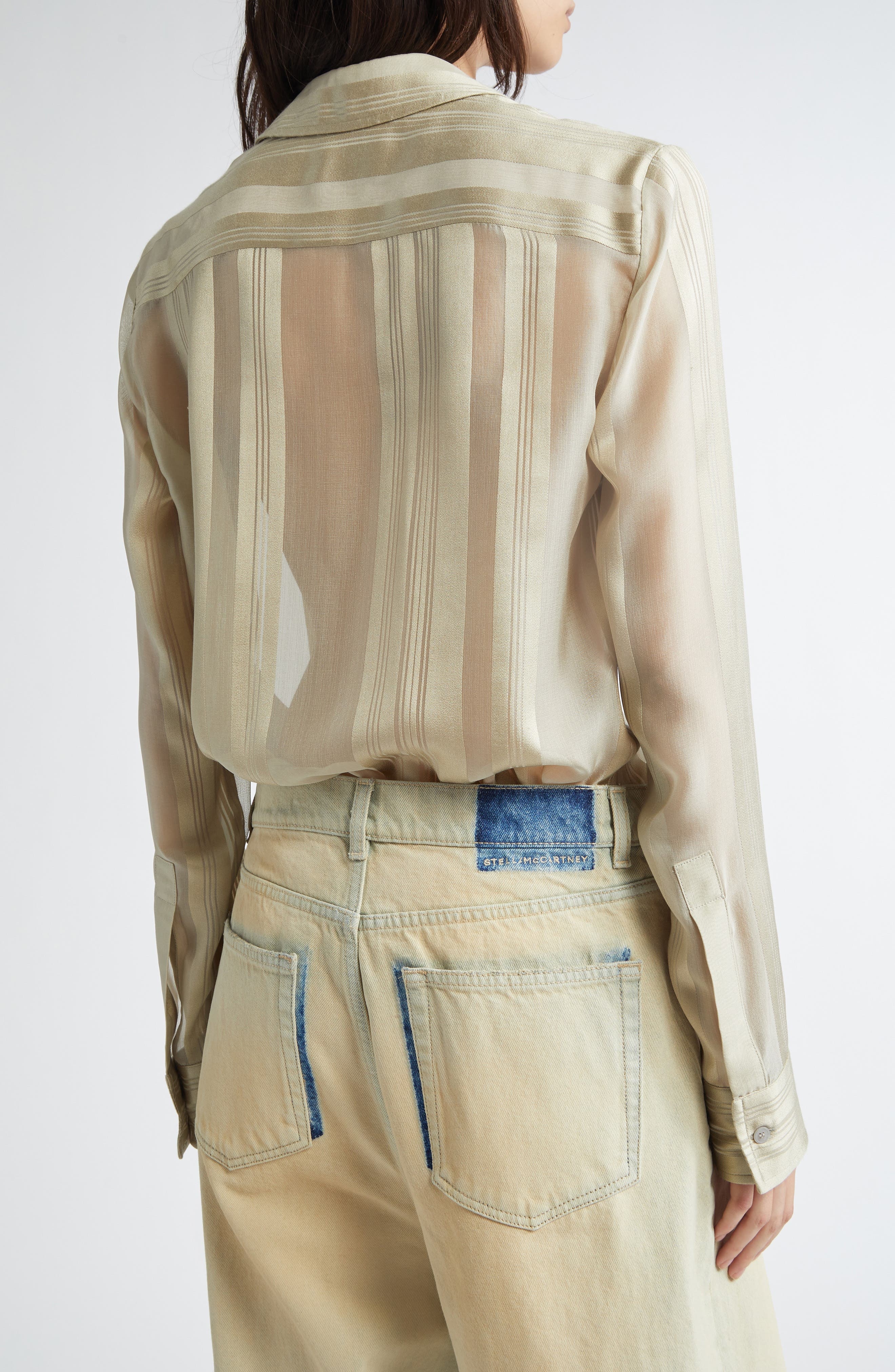 Stella McCartney Variegated Stripe Silk Button-Up Shirt in Sage at Nordstrom - 3