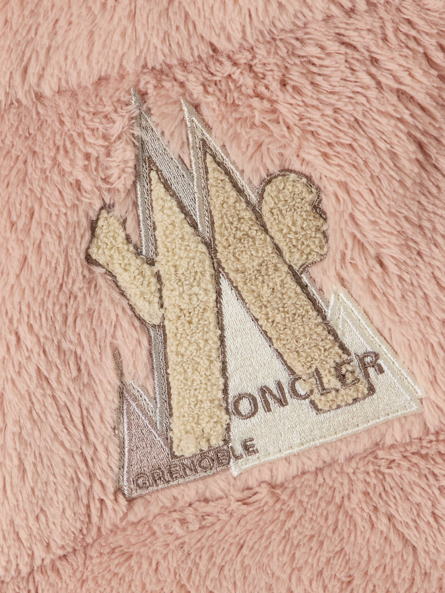 Logo-embroidered twill-trimmed quilted fleece down jacket Baby pink - 4