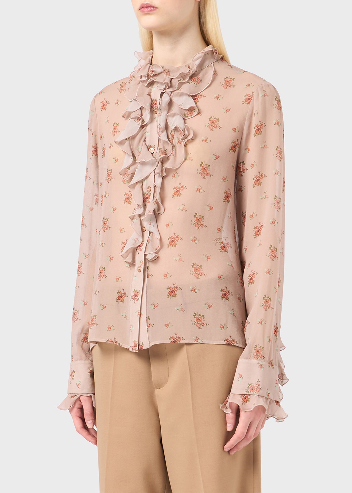 GEORGETTE SHIRT WITH BOUQUET PRINT AND RUFFLES - 5