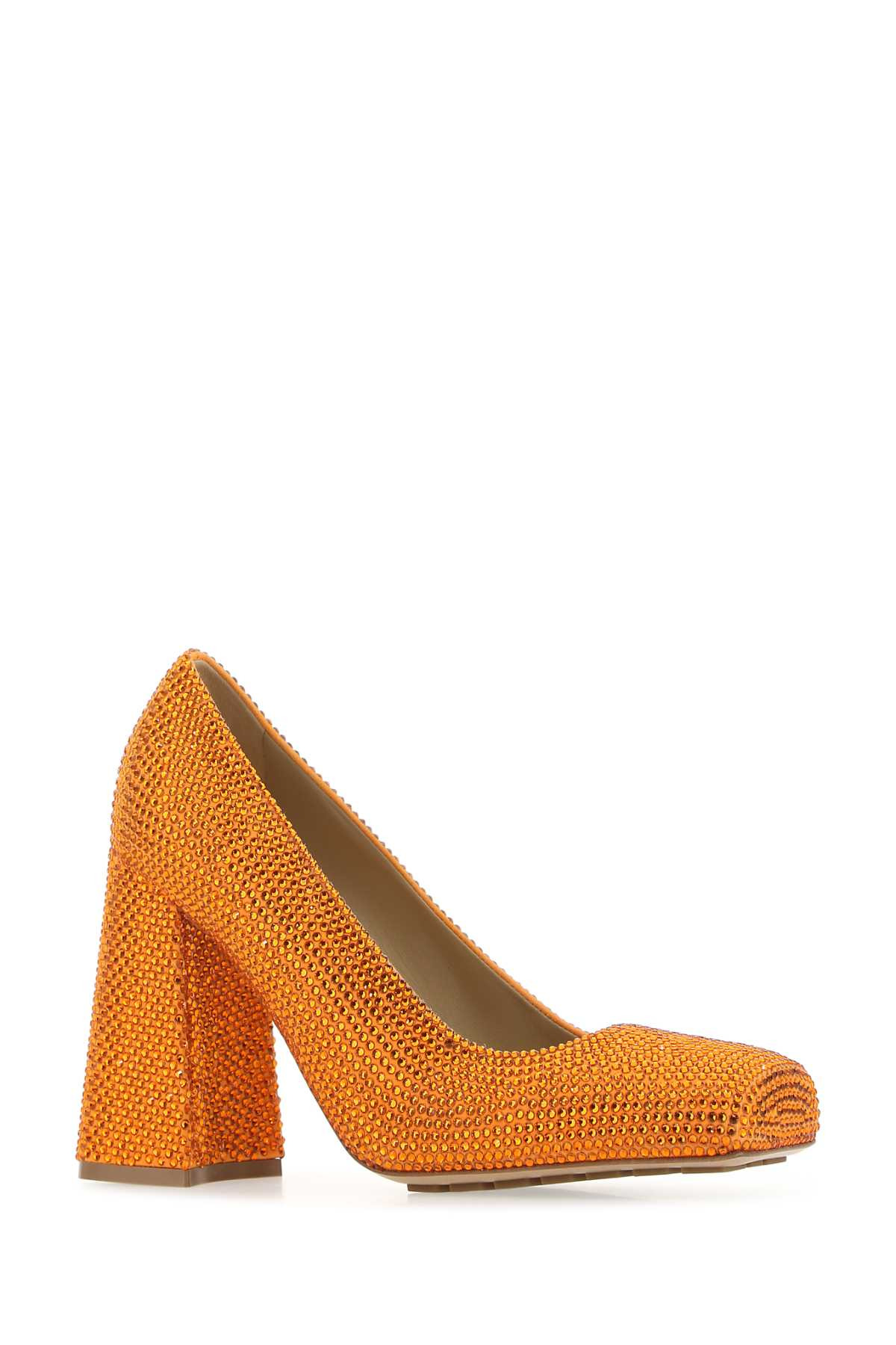 Bottega Veneta Women Orange Leather And Rhinestones Tower Pumps - 2