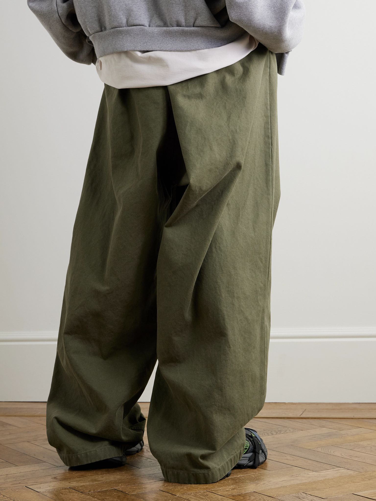 Wide-Leg Cotton-Twill Trousers Green - 3