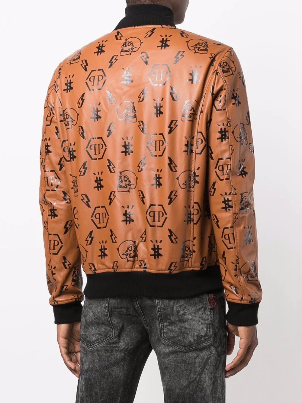 monogram-print leather bomber jacket - 4