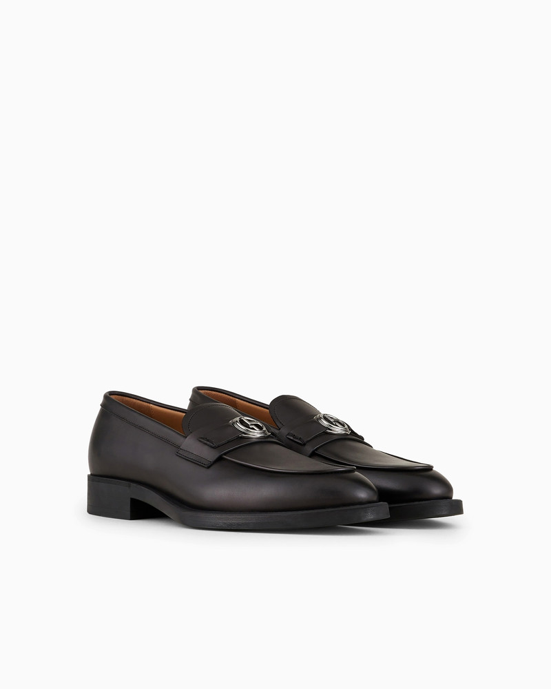 GIORGIO ARMANI Leather loafers with logo outlook