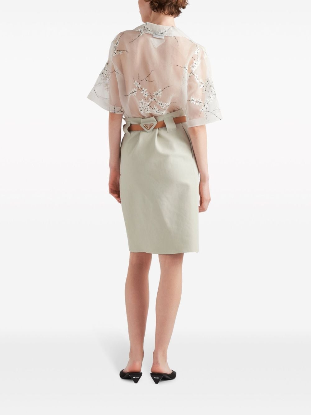 floral-embroidered short-sleeved sheer shirt - 3