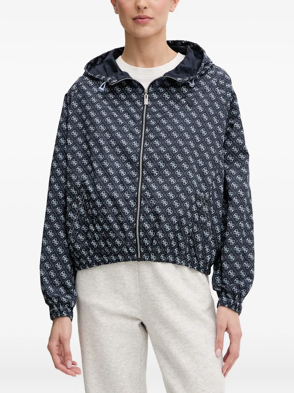 monogram-print hooded jacket - 1