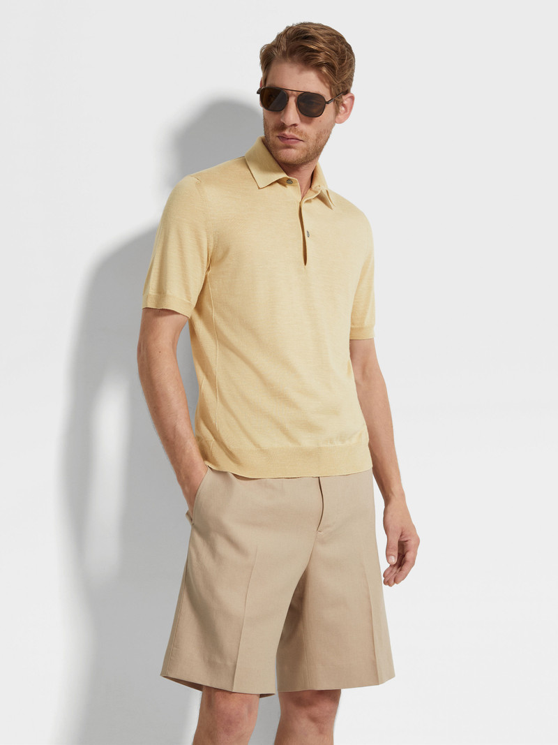 PASTEL YELLOW MÉLANGE SILK CASHMERE AND LINEN POLO SHIRT 3