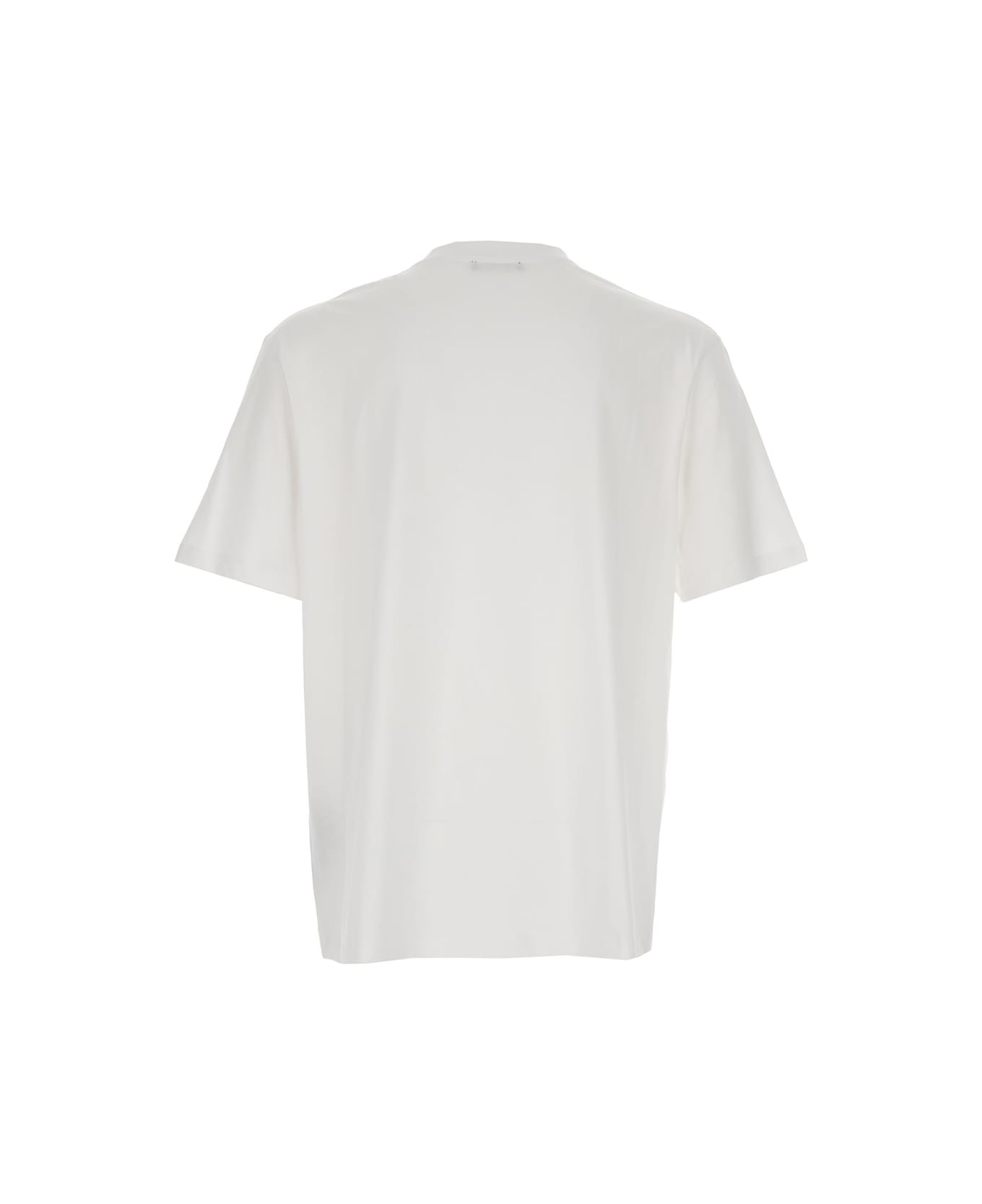 White Crewneck T-shirt With Logo Lettering Print On The Front In Cotton Man - 2