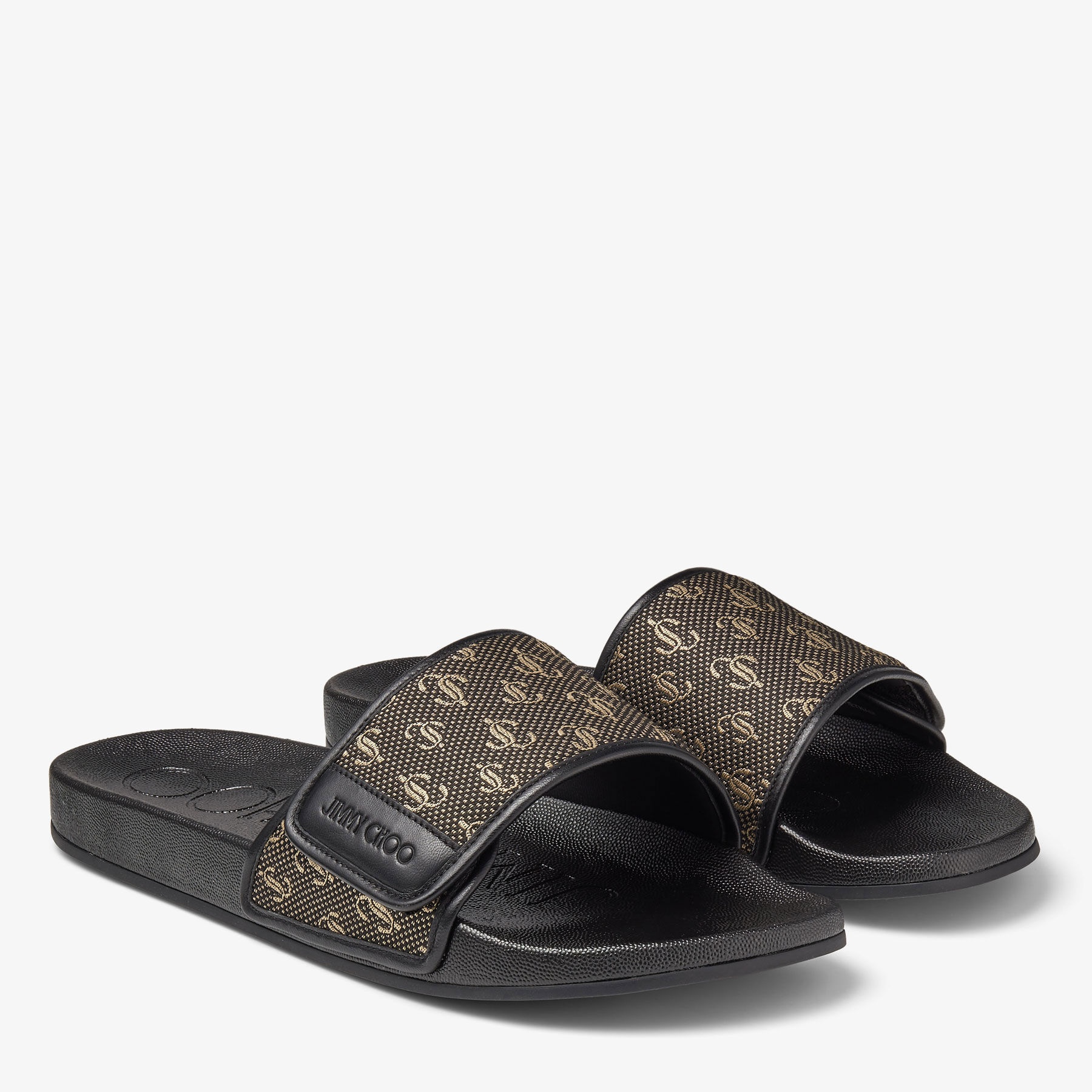 Fitz/M
Black and Gold JC Monogram Jacquard Lurex and Nappa Leather Slides - 2