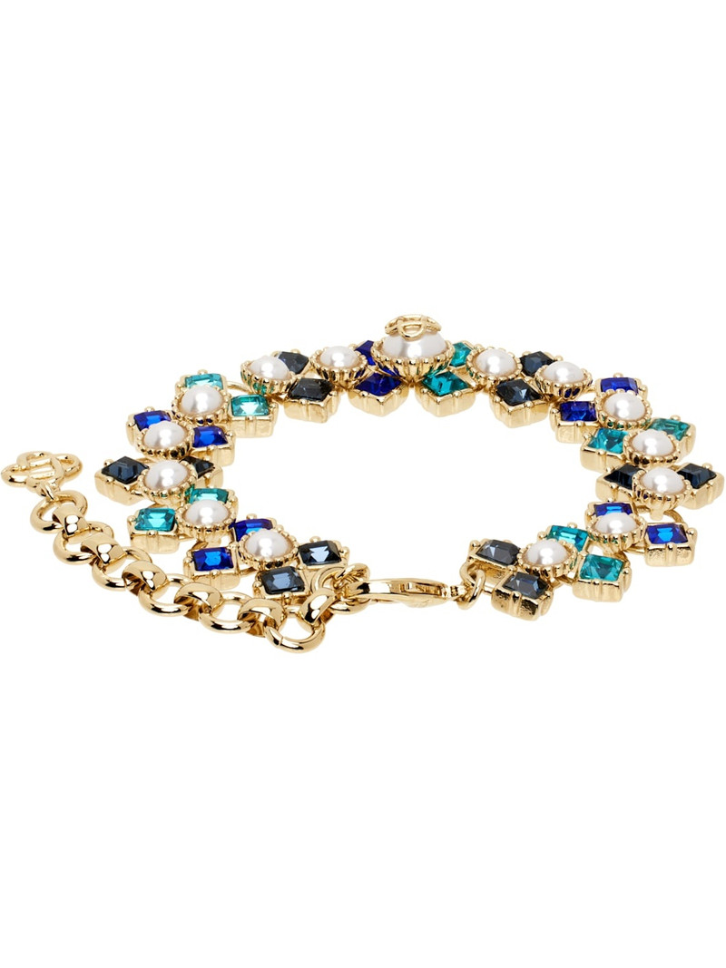 CASABLANCA Gold & Blue Crystal & Faux-Pearl Bracelet outlook