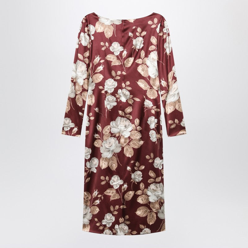 Dolce&Gabbana Burgundy Satin Dress With Floral Print Women - 2