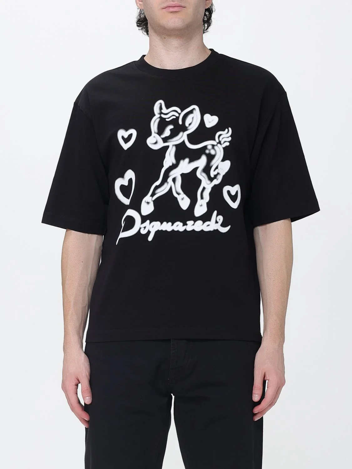 DSQUARED2 Short-Sleeved Cotton T-shirt with Contrast Graphic Print - 1