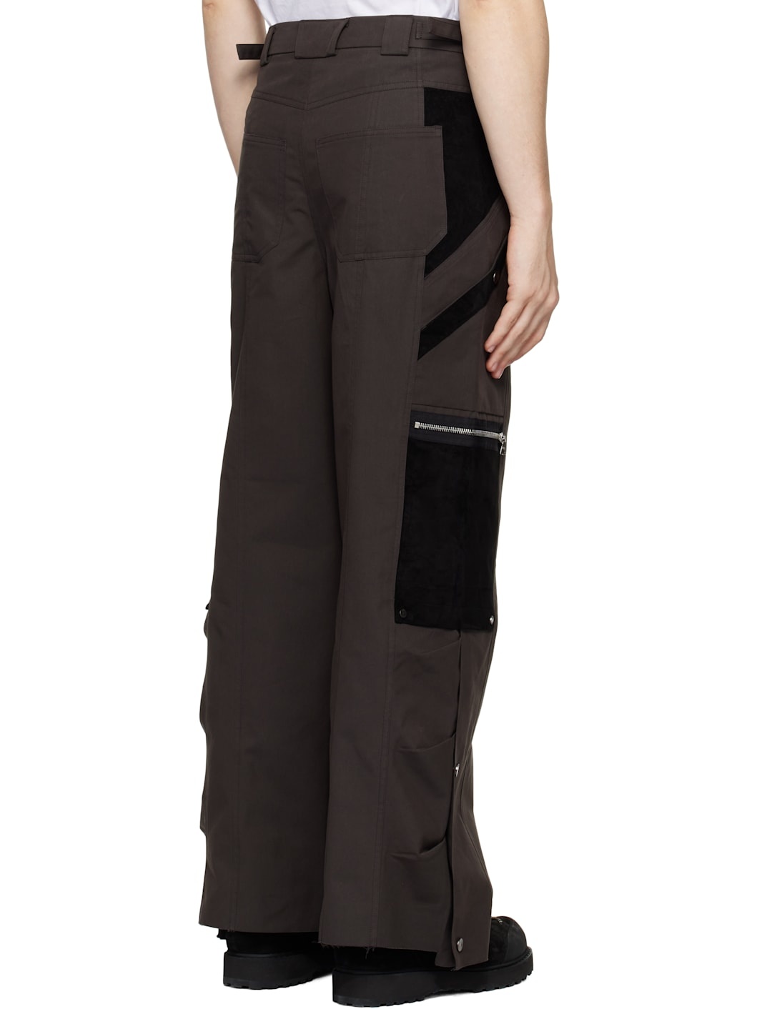 Brown Snapped Hem Cargo Pants - 3