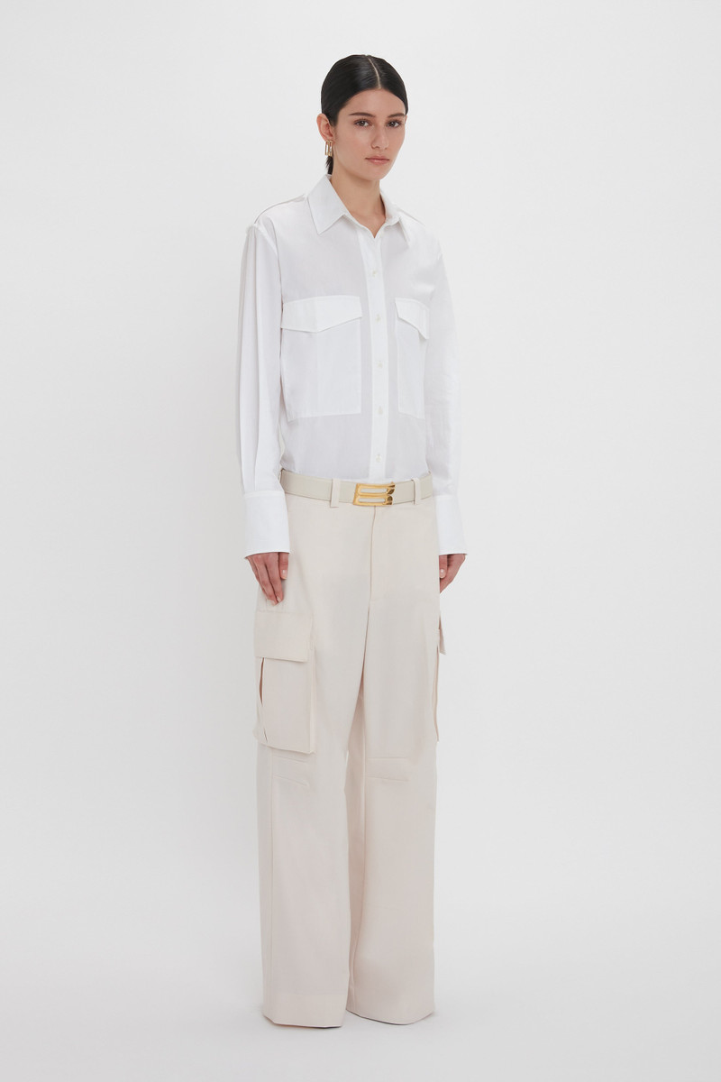 Oversized Pocket Shirt In White 4