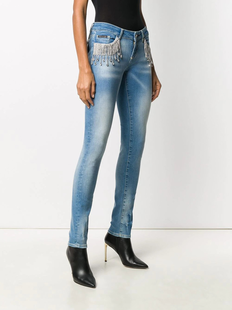 crystal-fringe slim-fit jeans 3