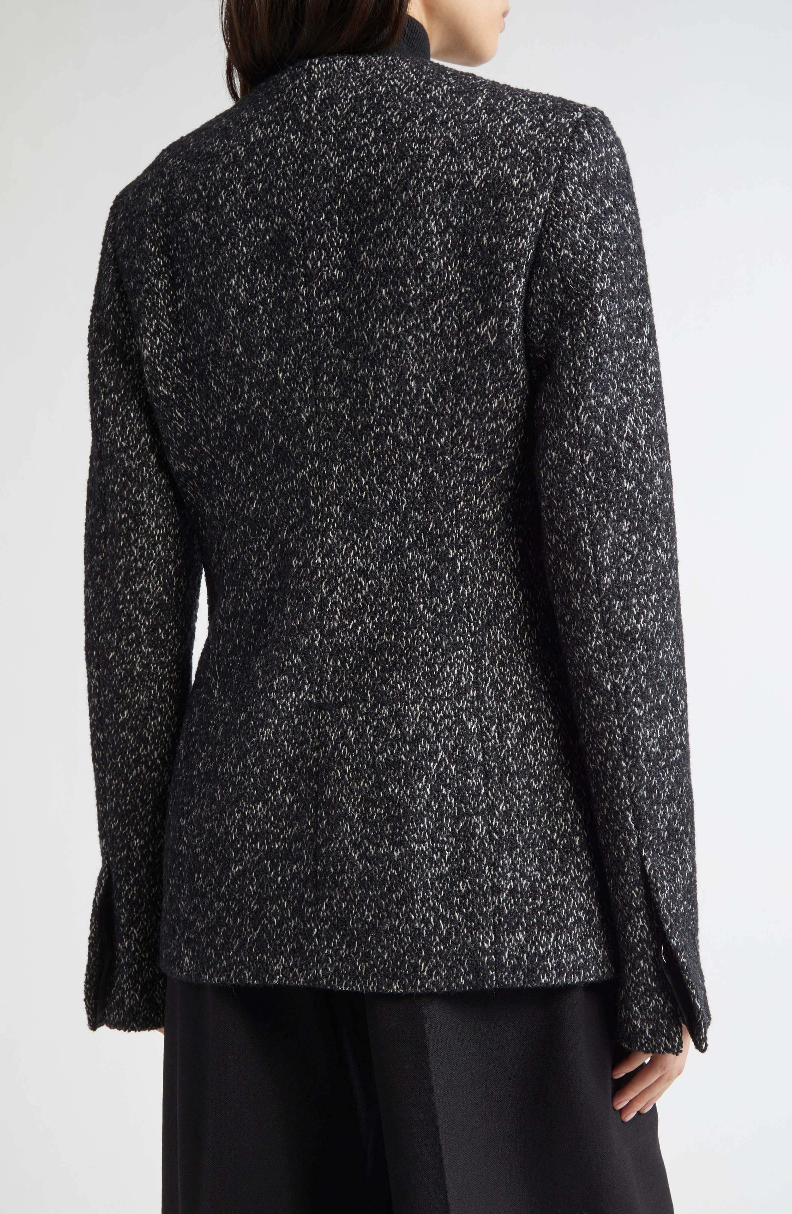 TOTEME Collarless Cinched Wool Blend Jacket in Black/White at Nordstrom - 3