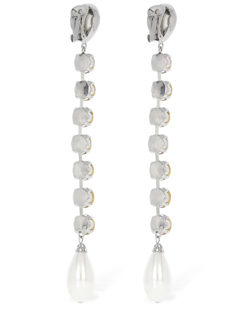 Crystal long earrings w/ faux pearl - 4