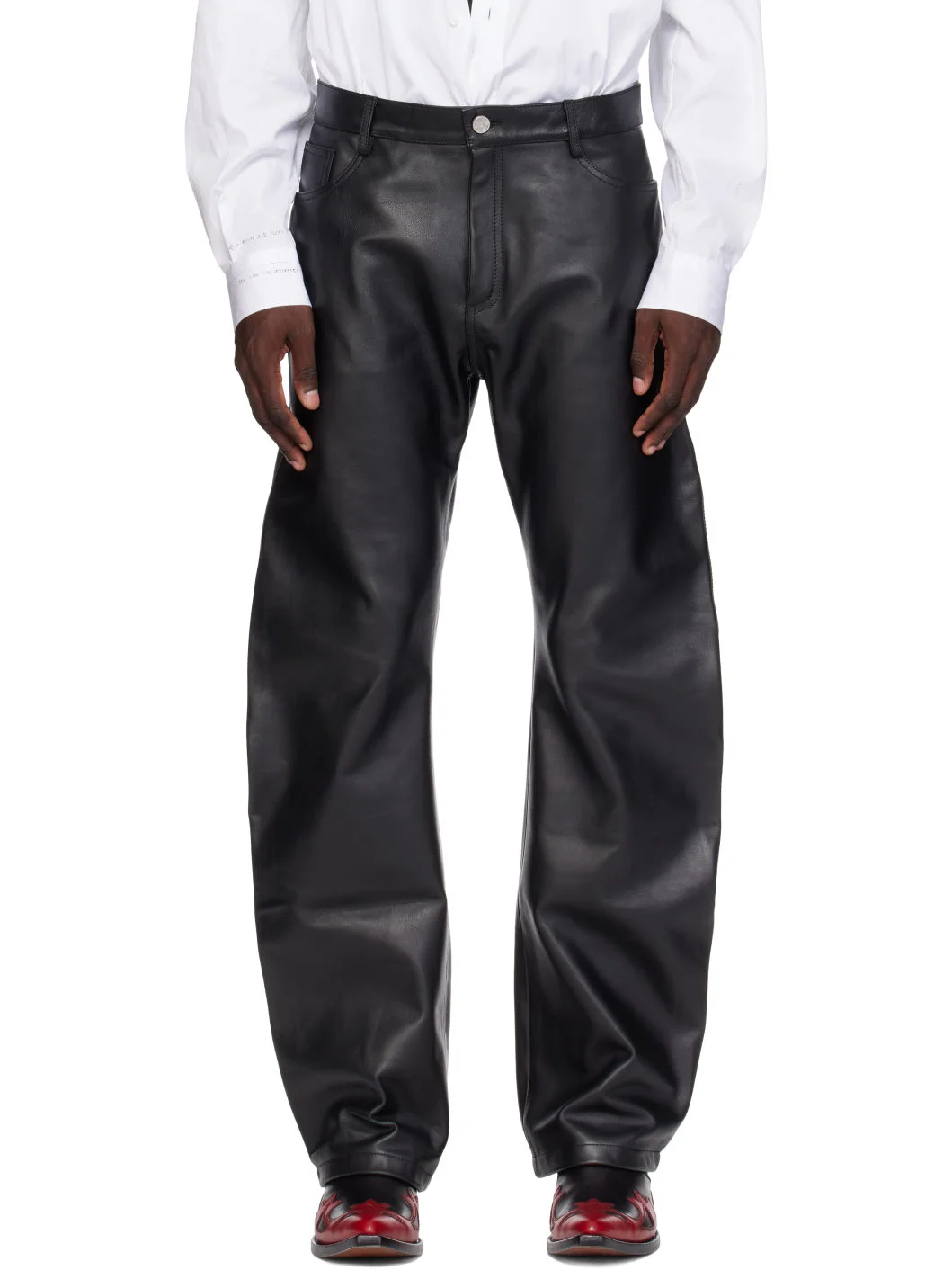 Black O-Leg Leather Pants - 1