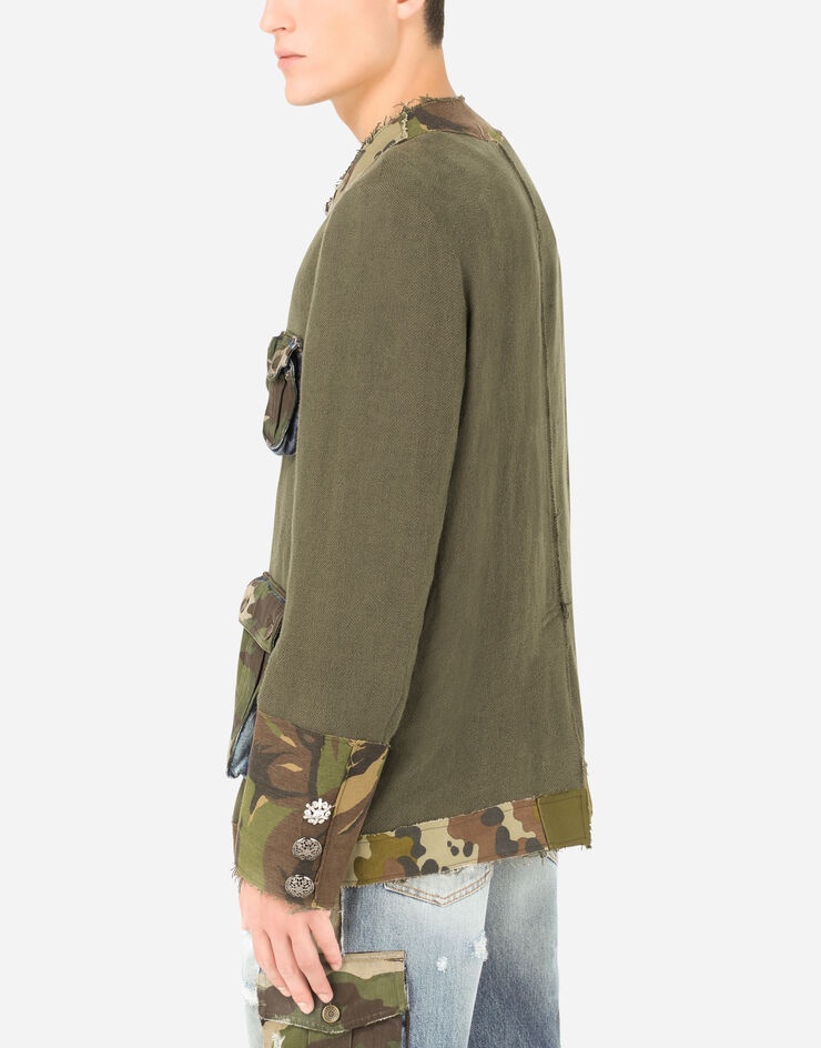 Deconstructed linen jacket with camouflage details - 5