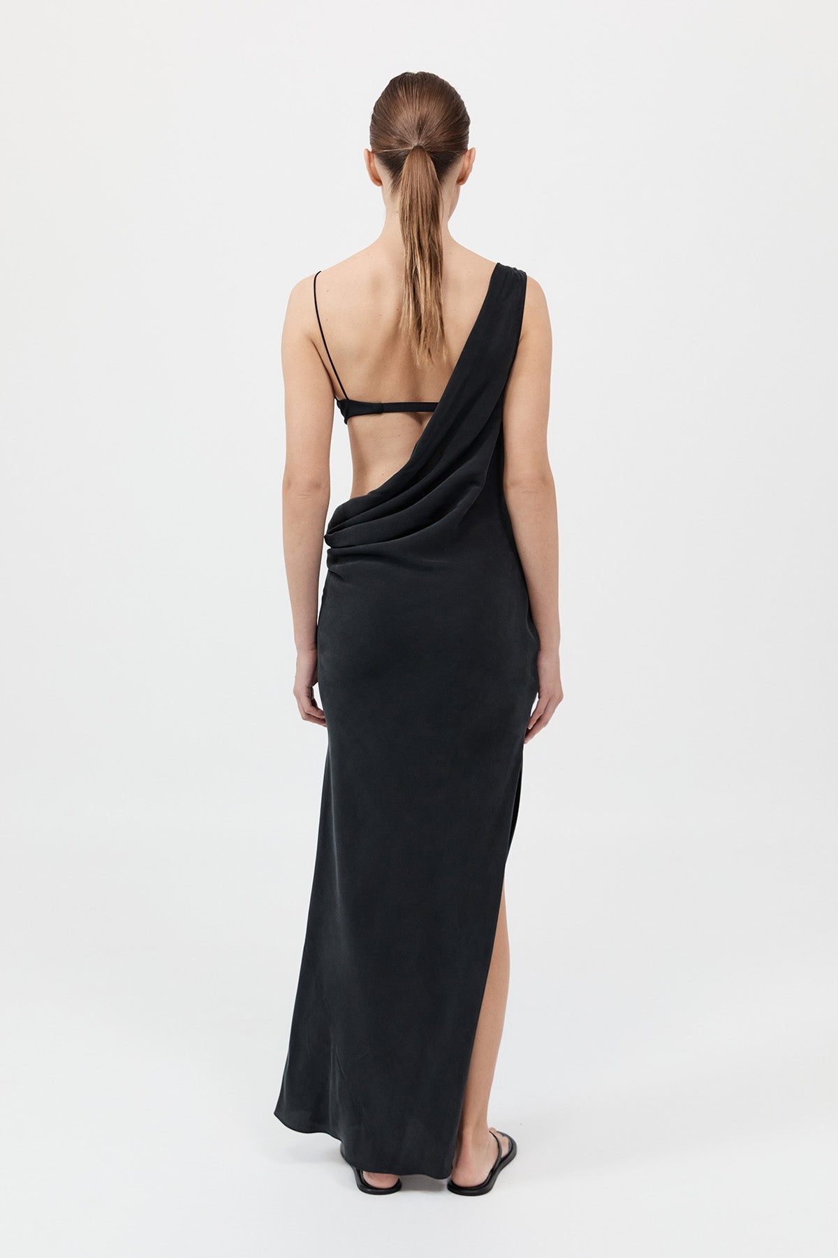 Layered Drape Dress - Black - 7