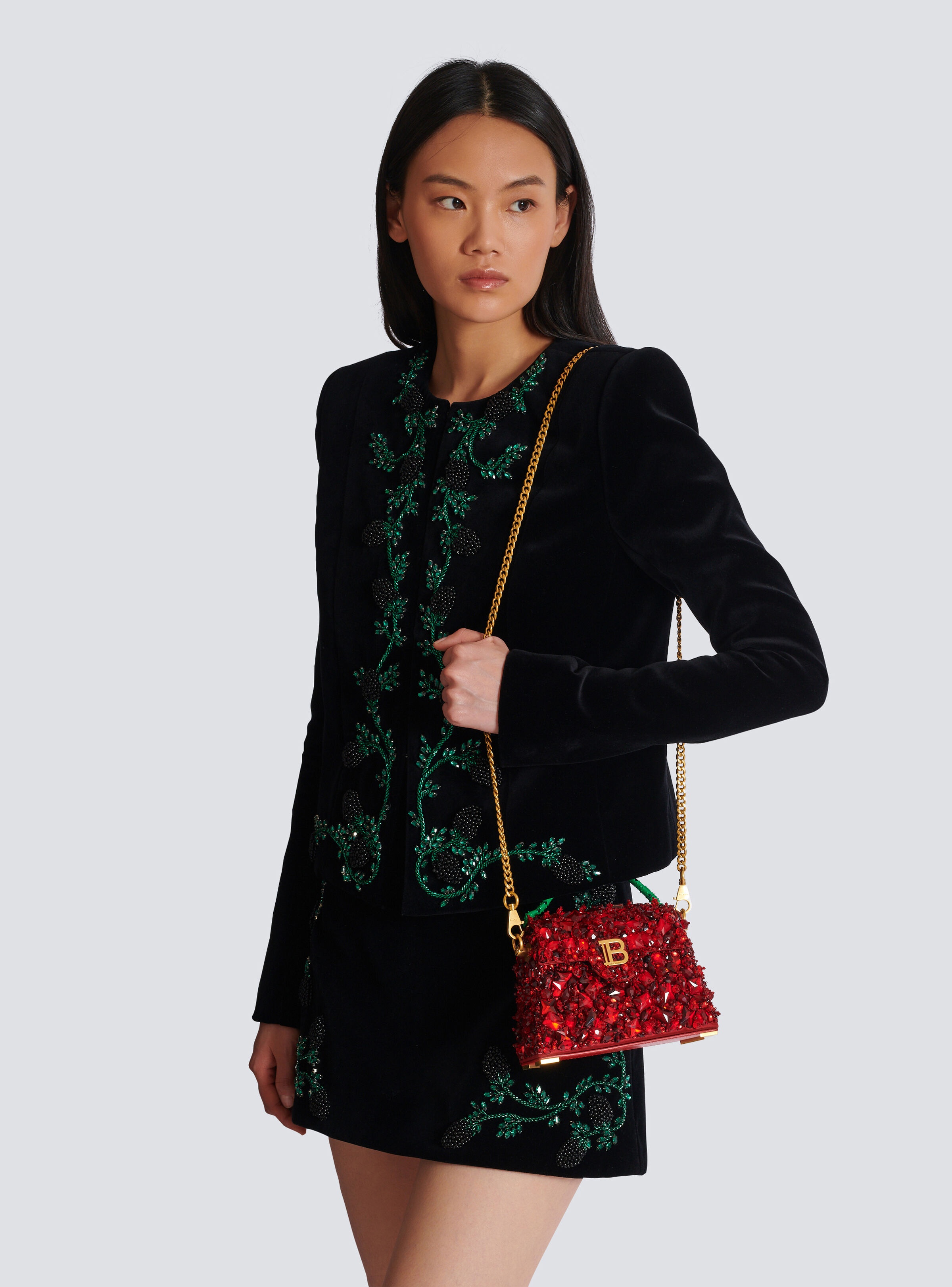 Small B-Buzz Dynasty bag in Strawberry-embroidered satin - 8
