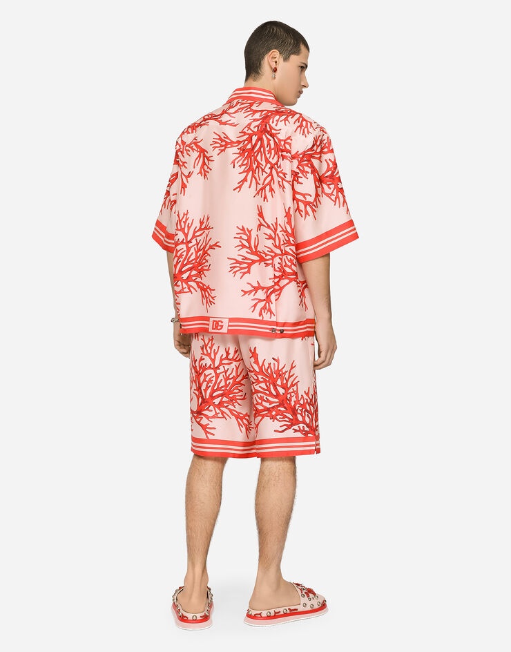 Silk habotai Hawaiian shirt with coral print - 4