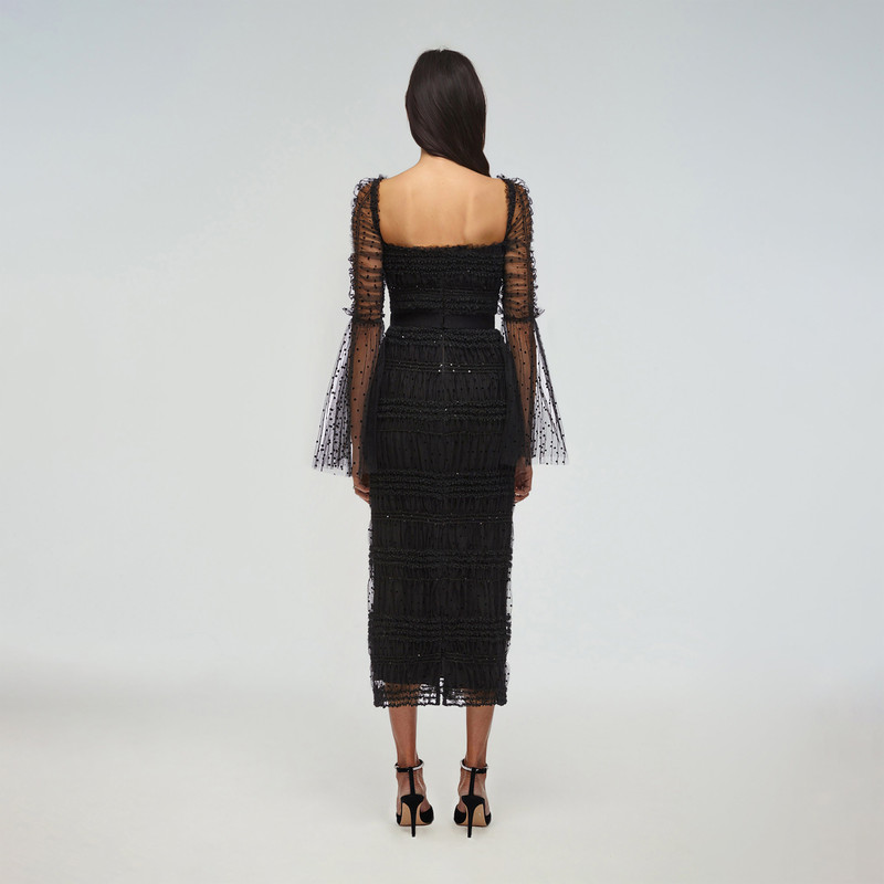 knee length dresses for ladies Self-Portrait Black Dot Mesh Frill Mini Dress – Runway Catalog