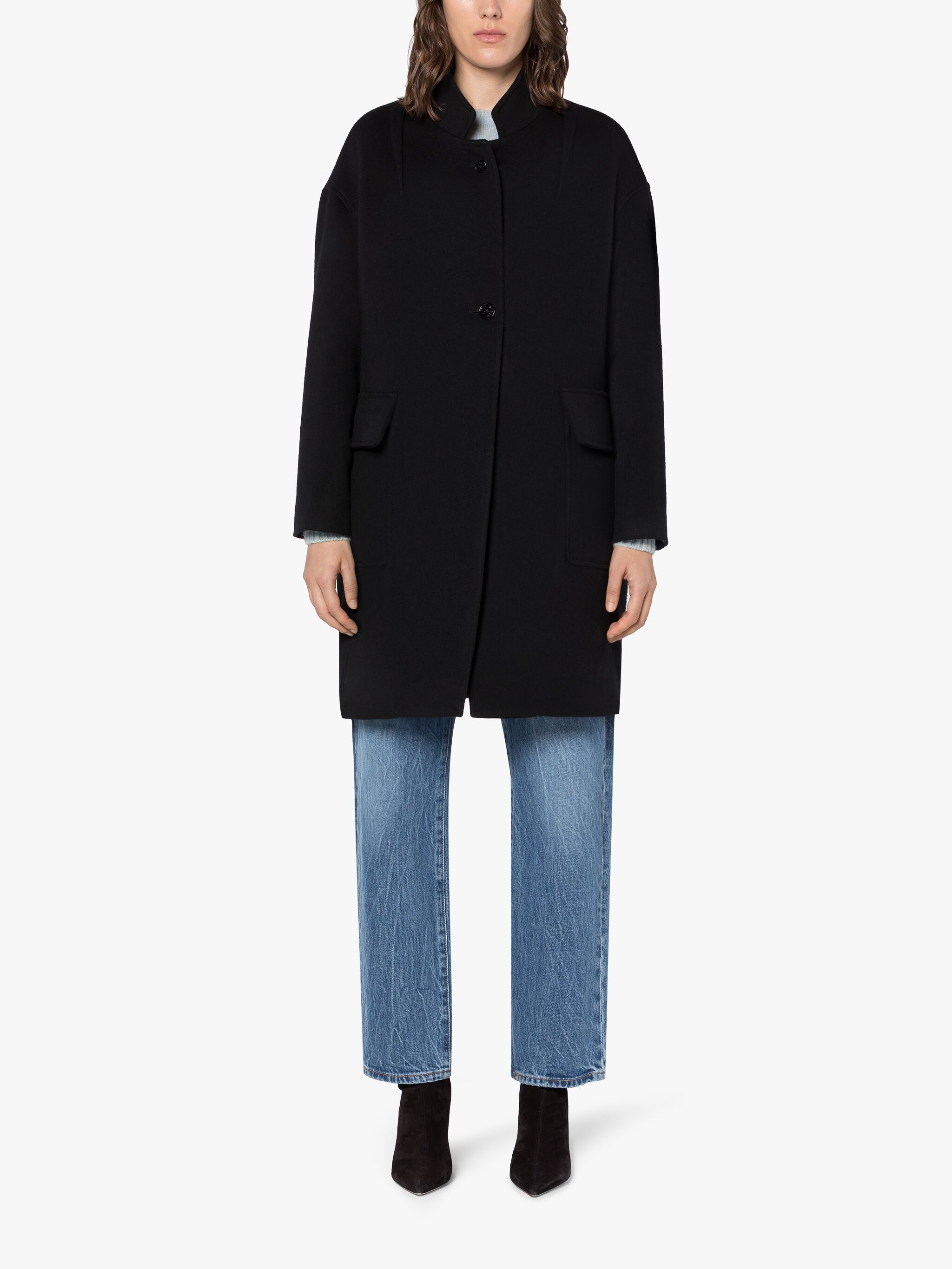 FREDDIE BLACK WOOL & CASHMERE COCOON COAT - 3
