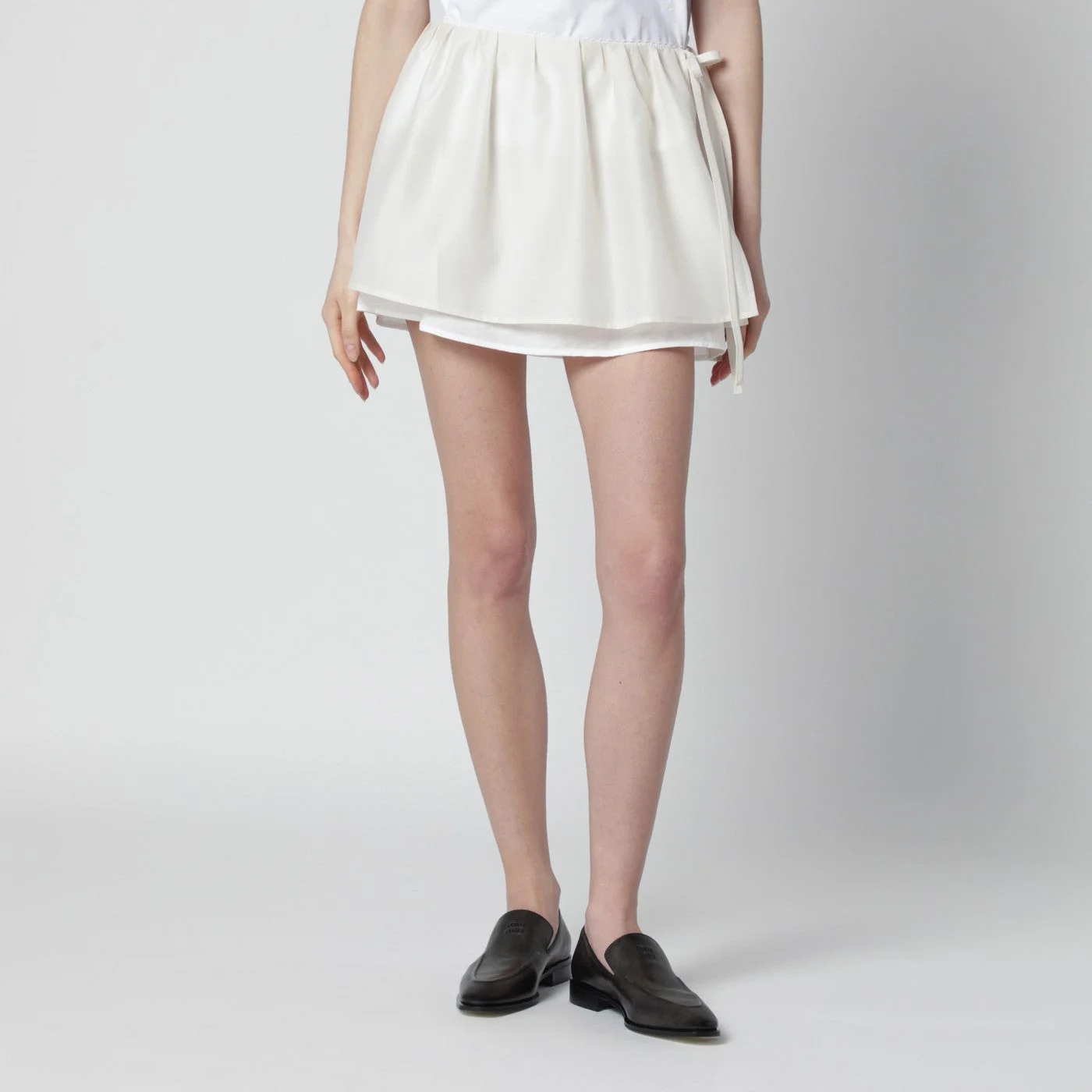 Cream mini skirt with overlapping panel - 1
