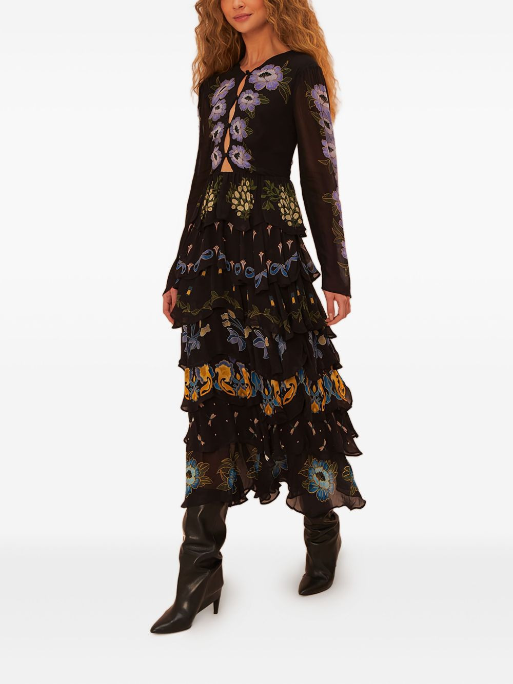 floral-print ruffled dress - 2