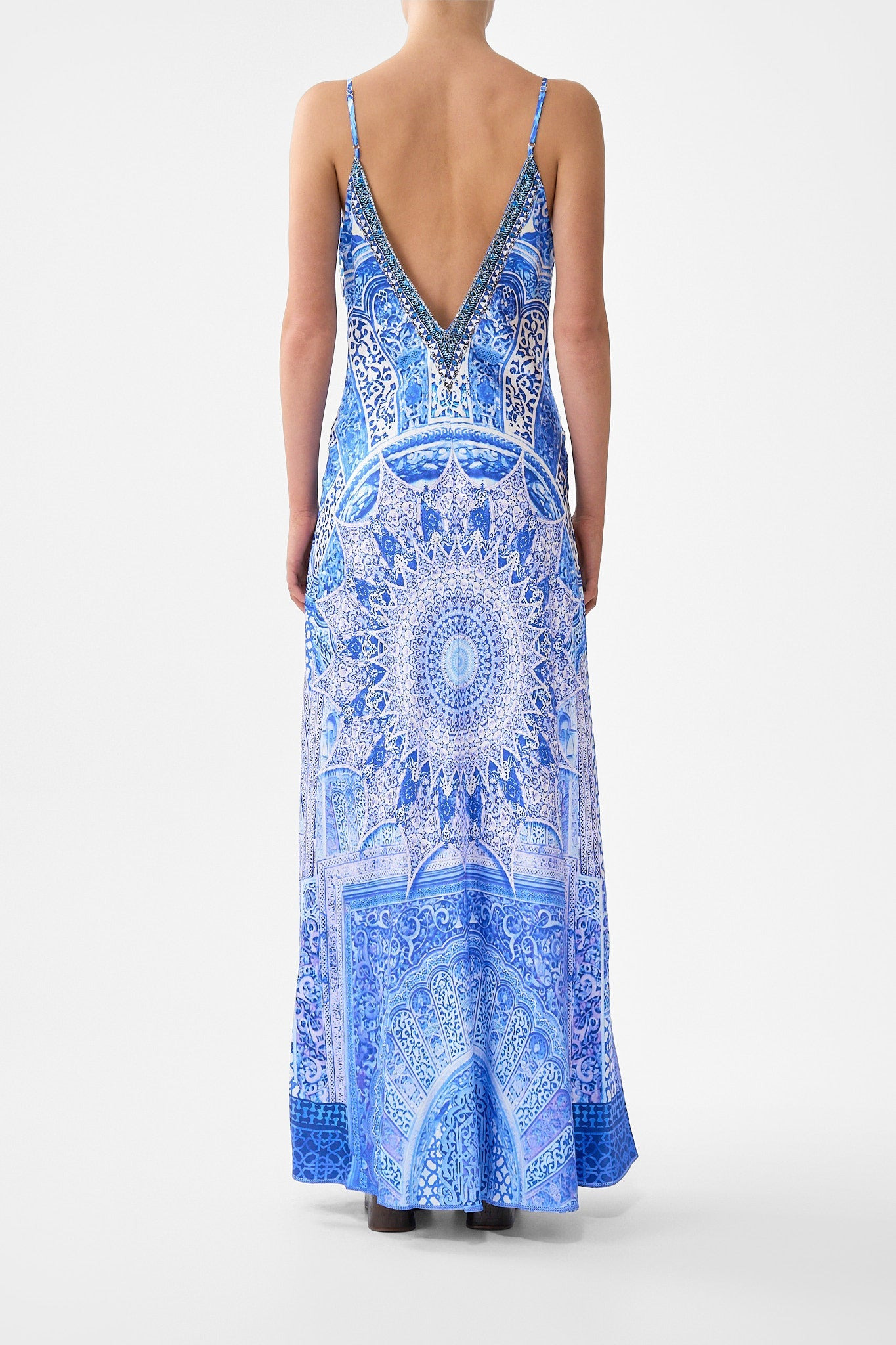 V-NECK LONG BIAS SLIP DRESS WITH TRAIN - 3