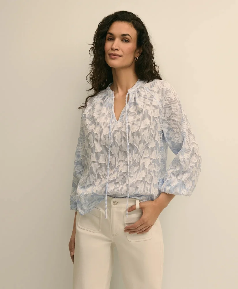Cotton Jacquard Peasant Blouse - 1