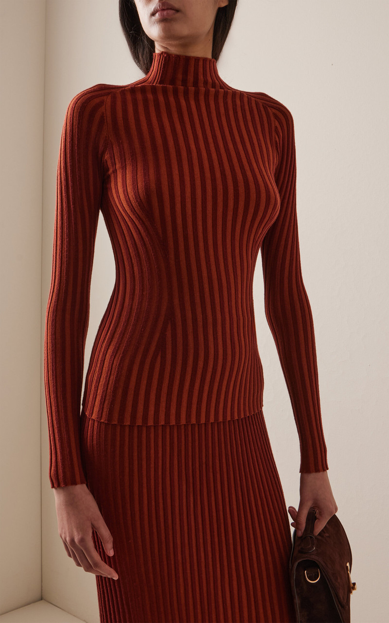GABRIELA HEARST Karlene Ribbed Virgin-Wool Top brown outlook