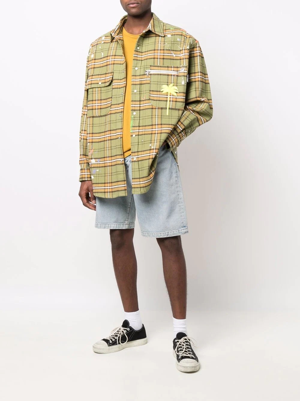 painterly-print checked shirt - 2