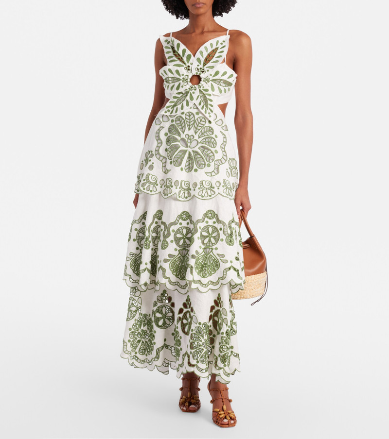 FARM RIO Broderie anglaise tiered linen maxi dress outlook