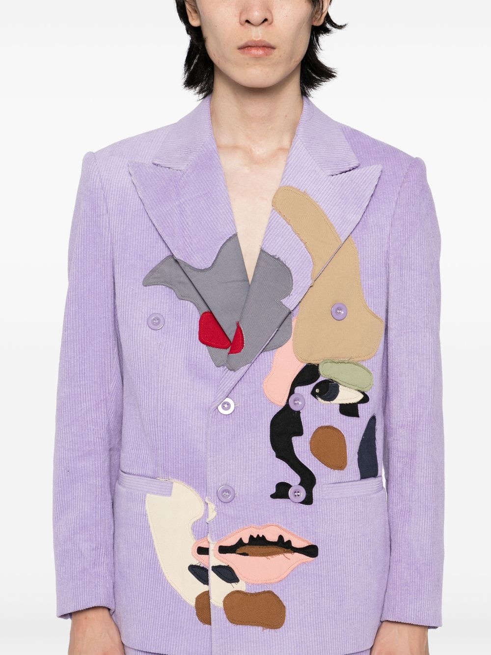 patchwork face corduroy blazer - 5