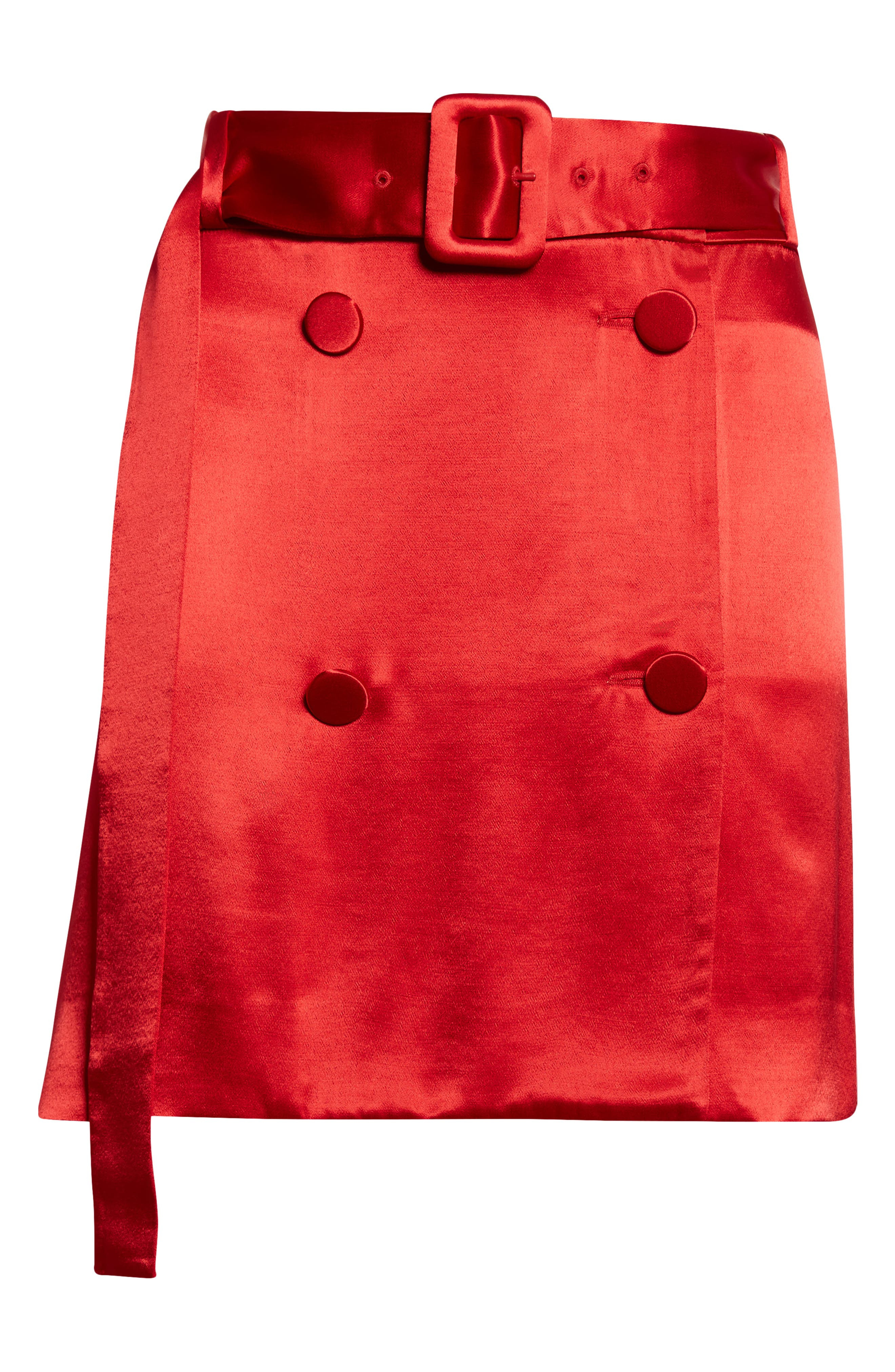 FERRAGAMO Belted Double Breasted Satin Miniskirt in New Red at Nordstrom - 6