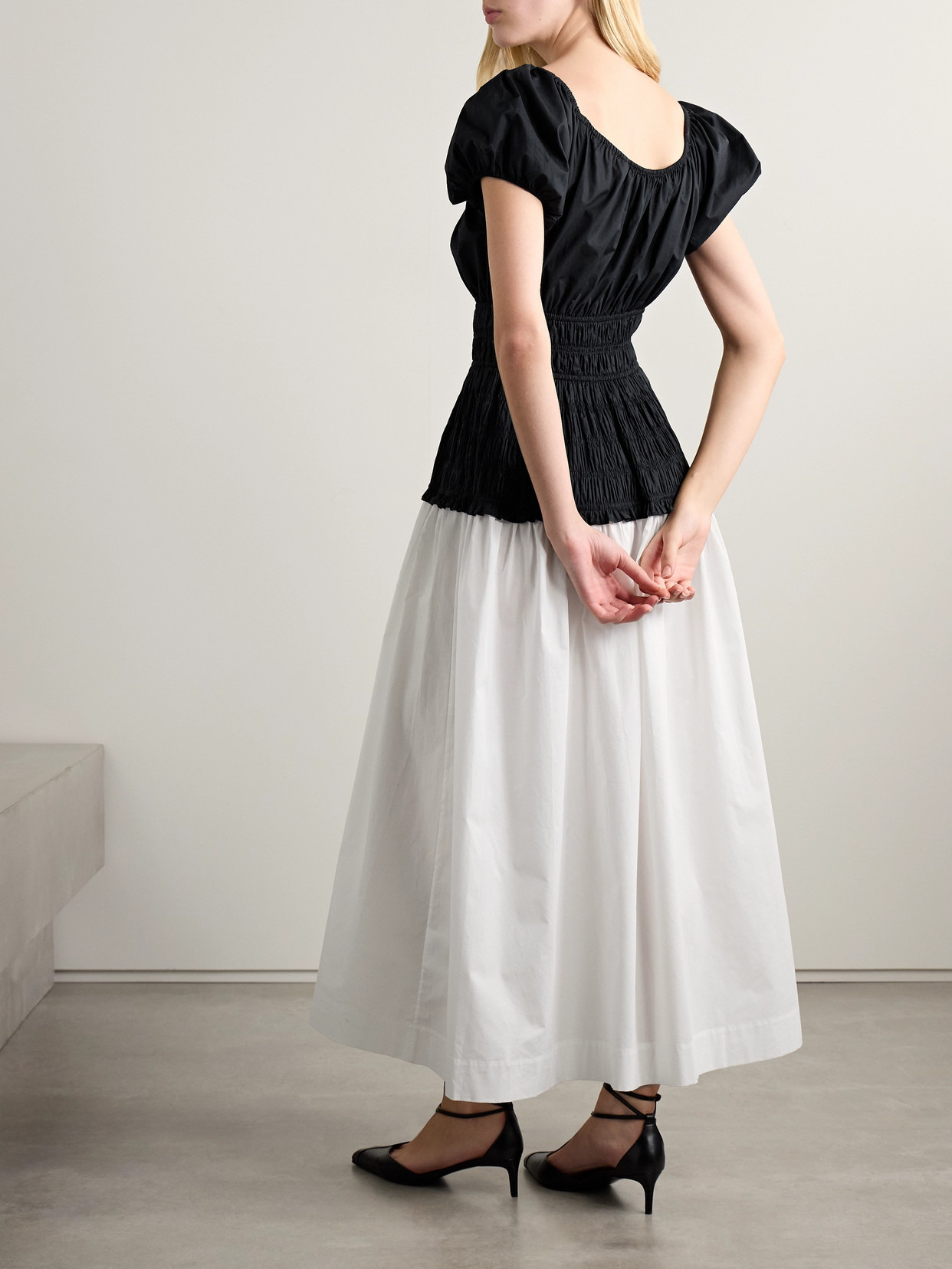 Enya Two-tone Ruched Organic Cotton-poplin Midi Dress - 3