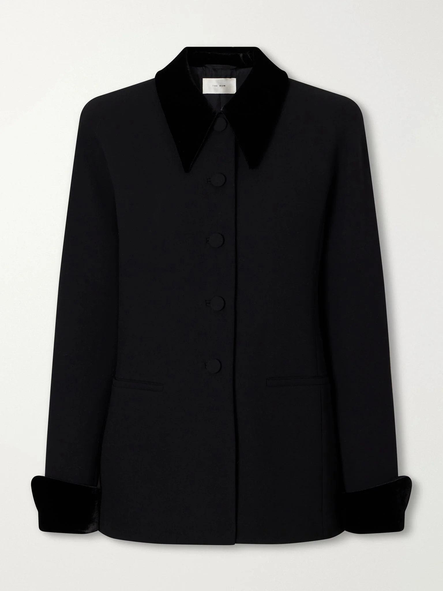 Jeko velvet-trimmed wool barathea jacket Black - 1