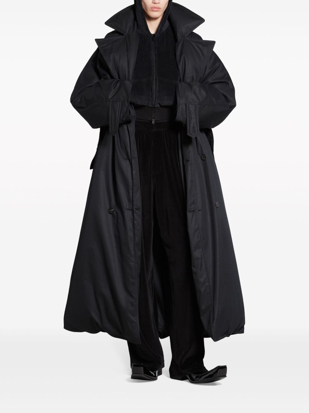 belted padded trench coat - 2