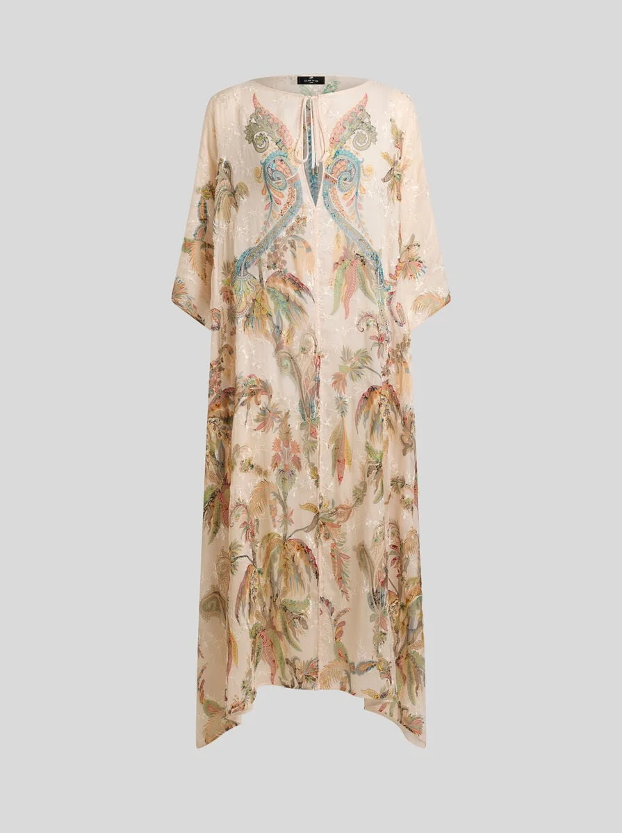 CREPON KAFTAN WITH EMBROIDERY AND PAISLEY FOLIAGE MOTIF - 1