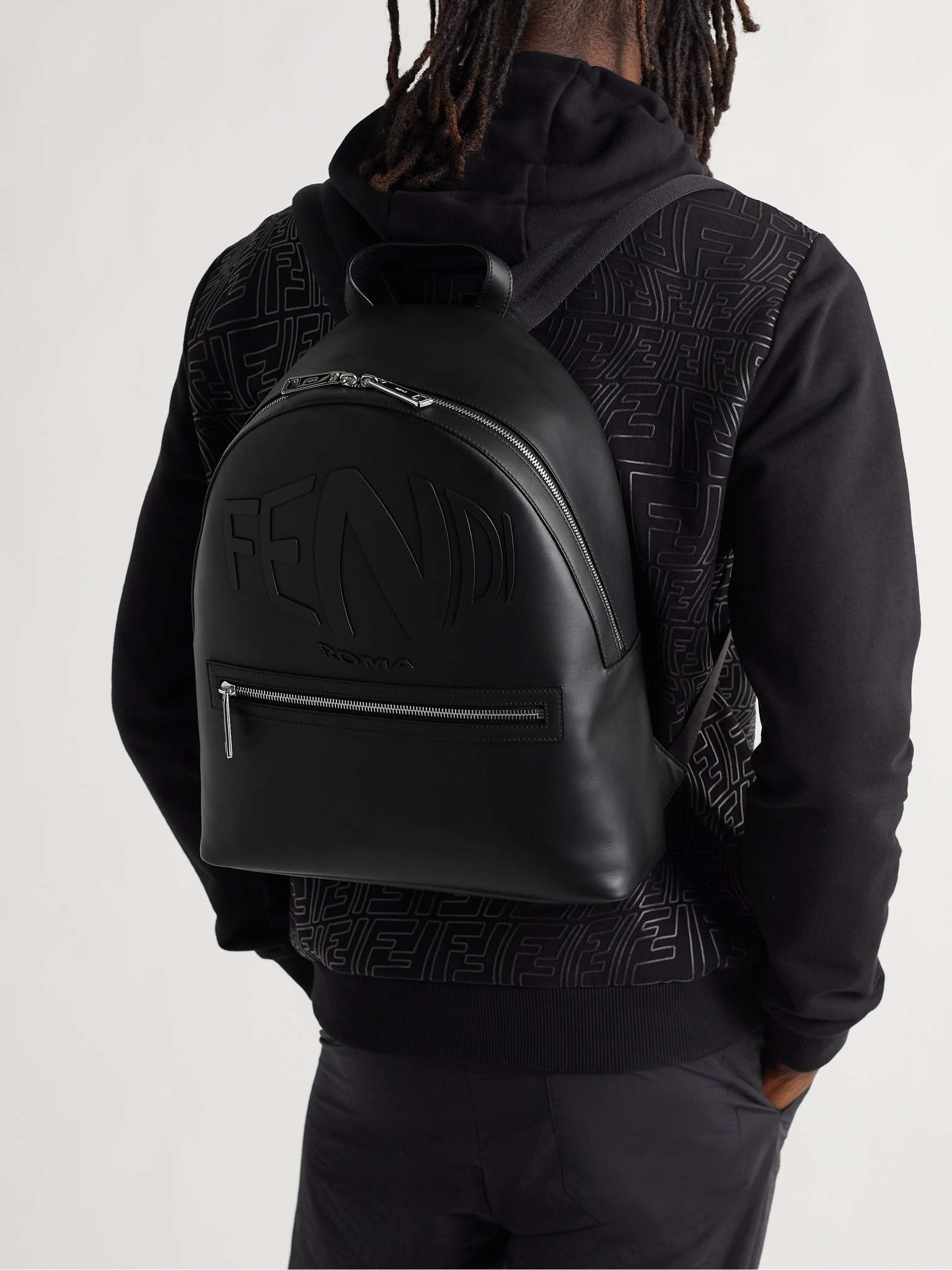 Logo-Embossed Leather and Mesh Backpack - 2