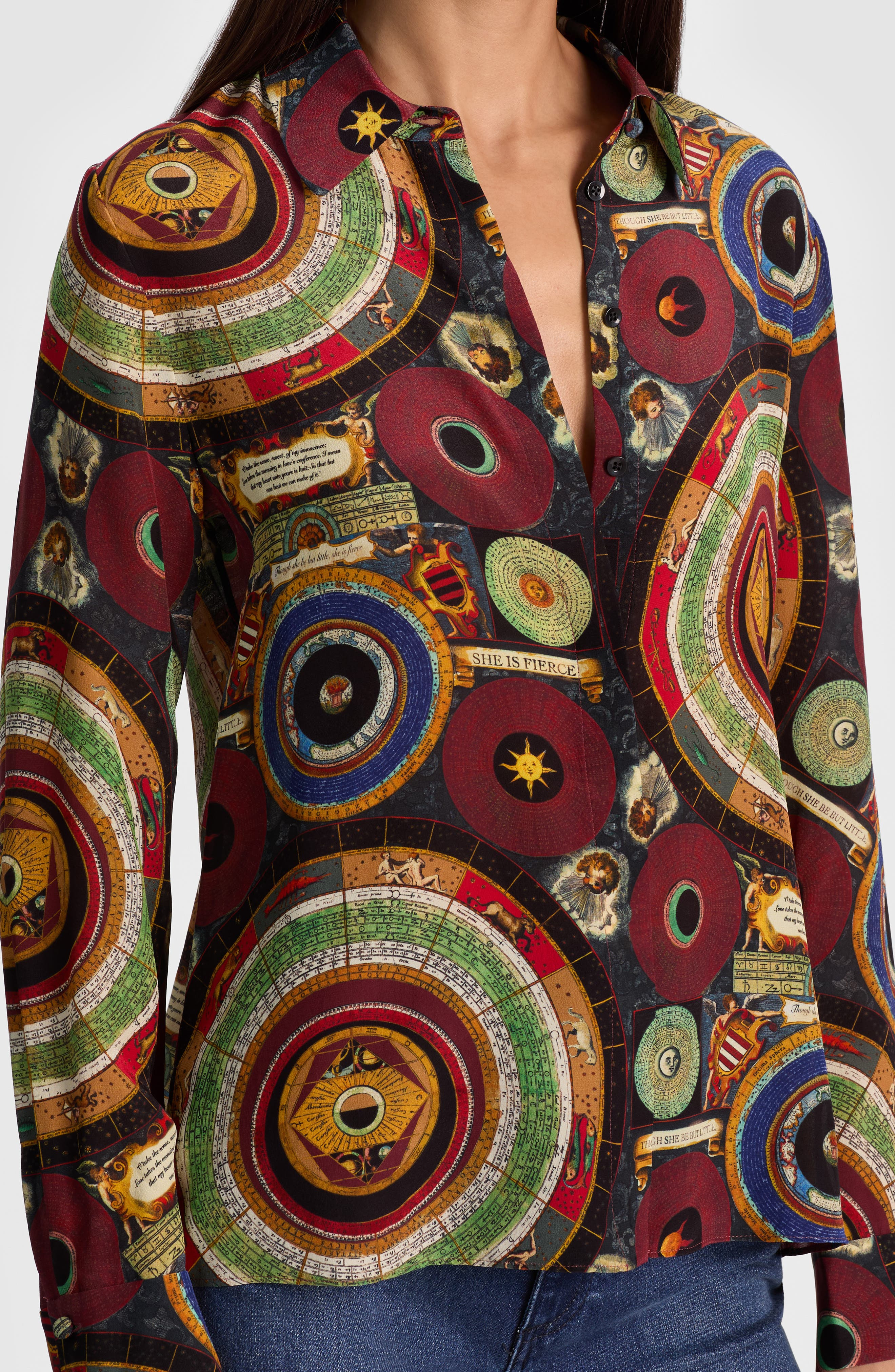 Alice + Olivia Willa Silk Button-Up Shirt in Hands Of Time at Nordstrom - 4